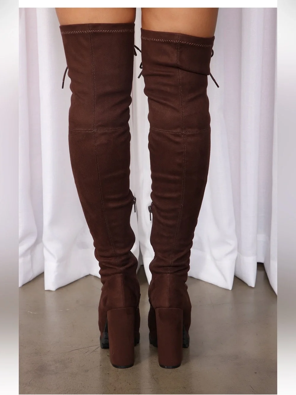 Brown Over-the-Knee Lace-Up Boots - Women's Fashion